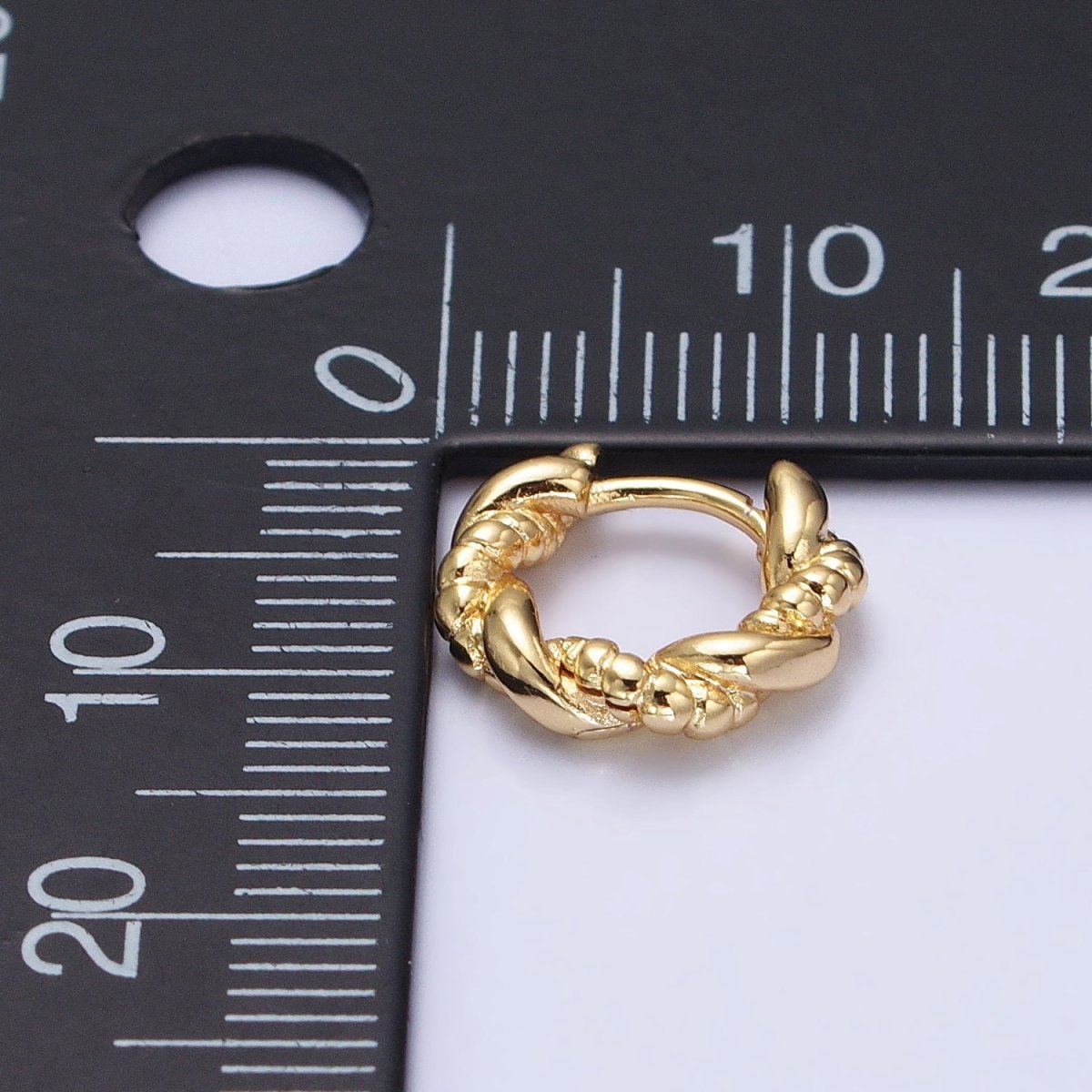 Gold, Silver Twisted Rope Croissant 12mm Huggie Hoop Earrings | AB551 AB552