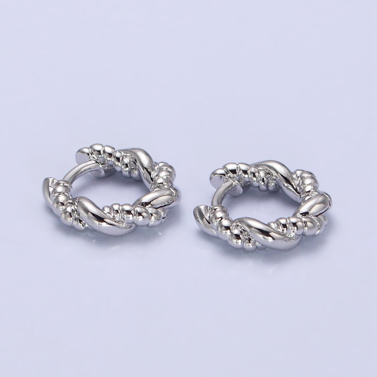 Gold, Silver Twisted Rope Croissant 12mm Huggie Hoop Earrings | AB551 AB552