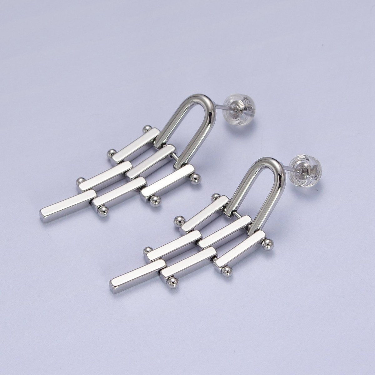 Gold & Silver U Shaped Bar Link Dangle Studs Earrings | AD-112 AD-113