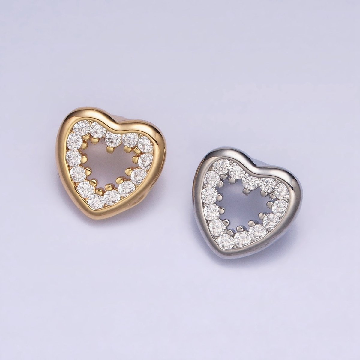 Gold, Silver Valentine Heart Micro Paved Open Back Loop Pendant | AA352 AA364