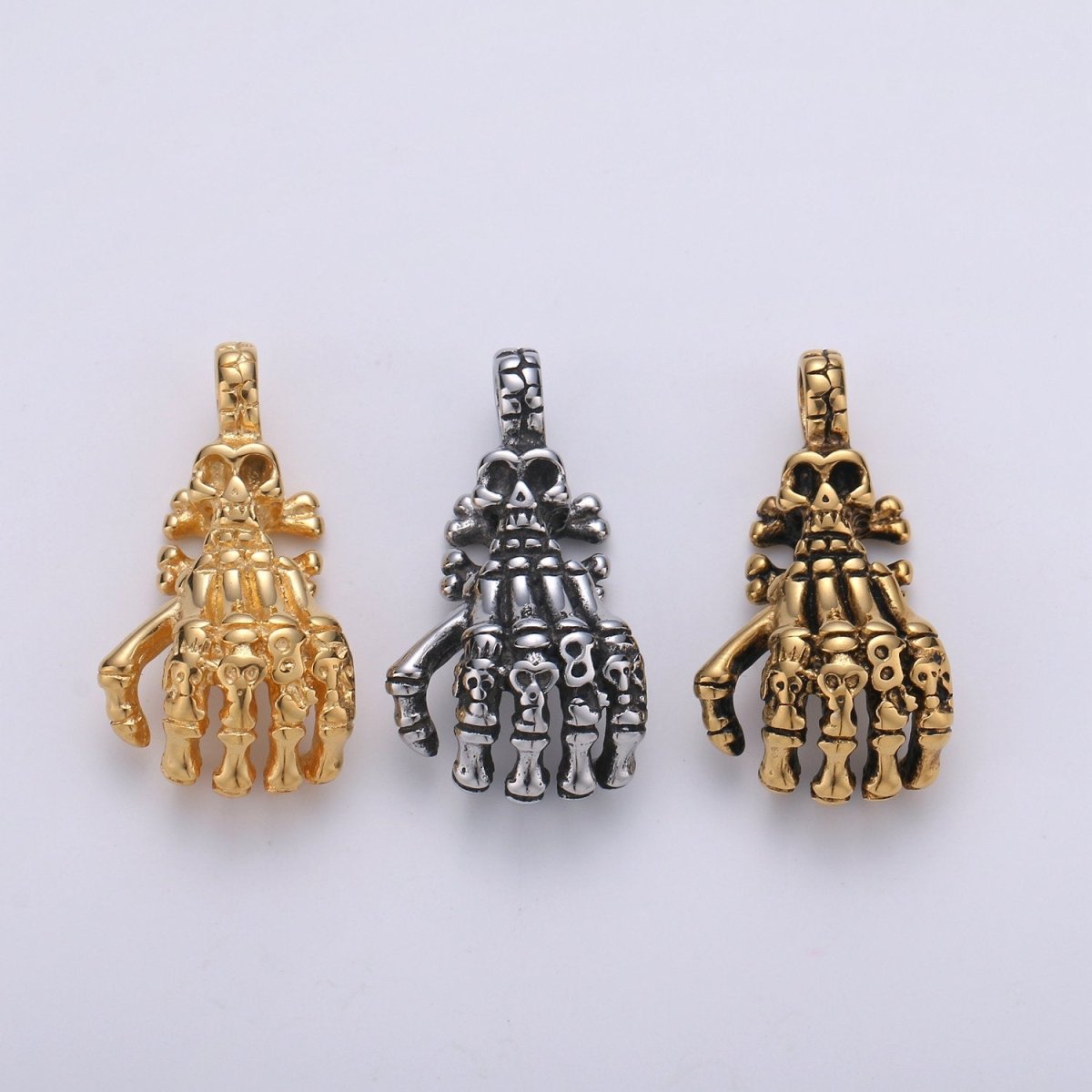 Gold Skeleton Hand Charm Zombie Hand Charm Silver Halloween Charm Tibetan Silver Charms For Men Jewelry Making in Stailness Steel Finding J-793, J-795
