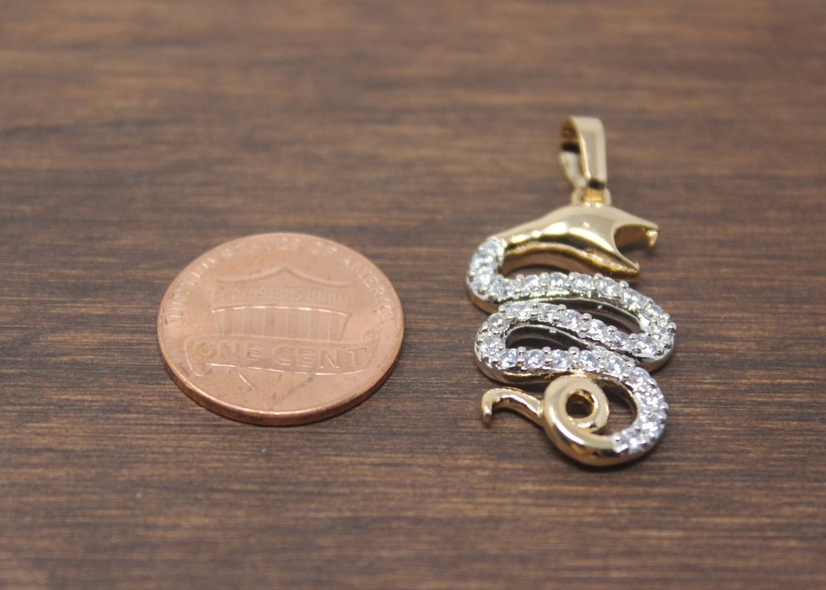Gold Snake, Reptile Animal, Serpent, Viper, Spirit, Cubic Zirconia Necklace Pendant Charm Bead Bails Finding for Jewelry Making I-019 - DLUXCA