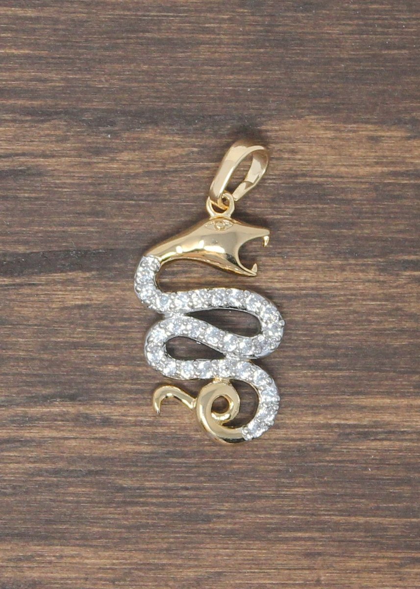 Gold Snake, Reptile Animal, Serpent, Viper, Spirit, Cubic Zirconia Necklace Pendant Charm Bead Bails Finding for Jewelry Making I-019 - DLUXCA