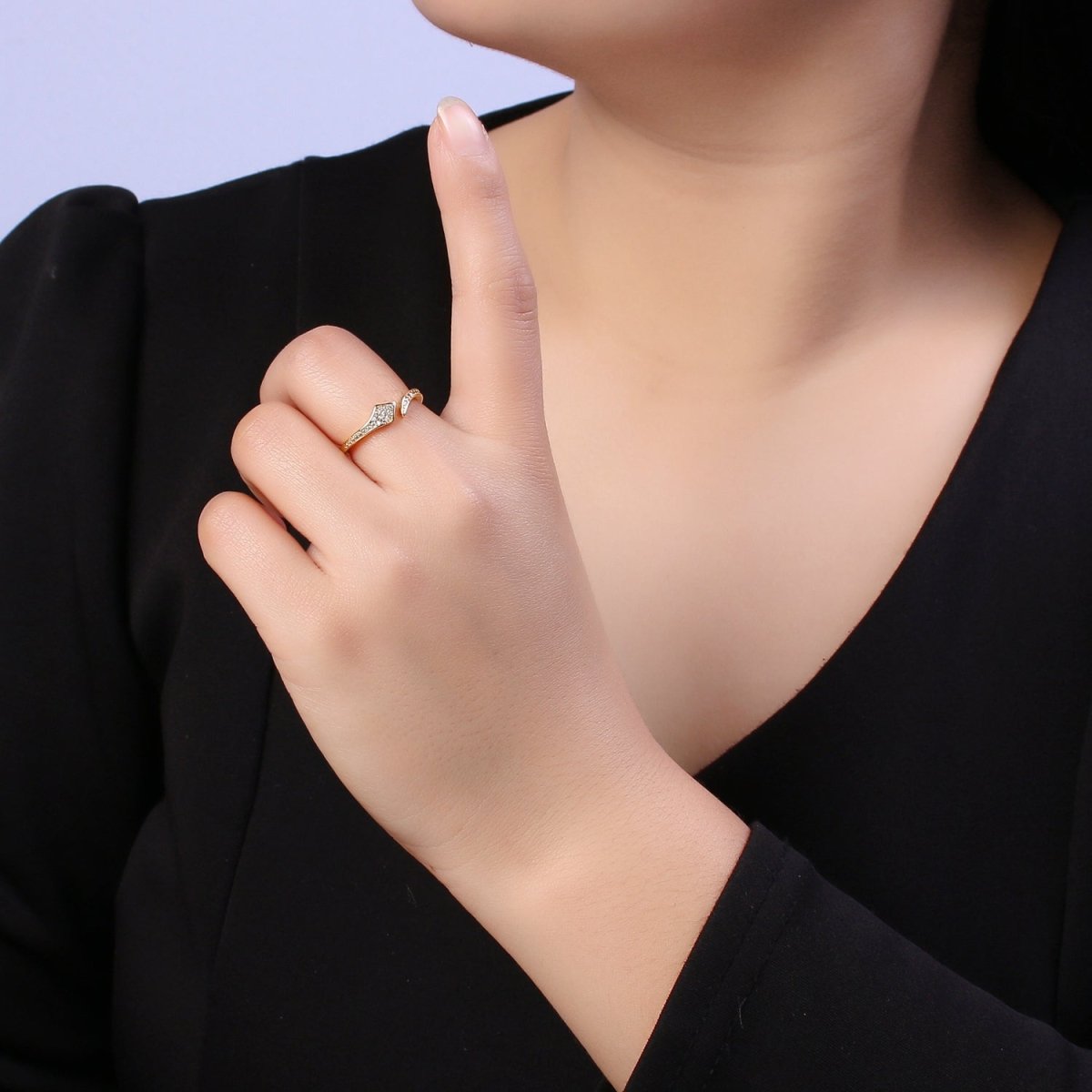 Gold snake ring, Cubic snake ring, Adjustable CZ serpent ring, Delicate Gold minimalist jewelry Open Adjustable Ring S-367