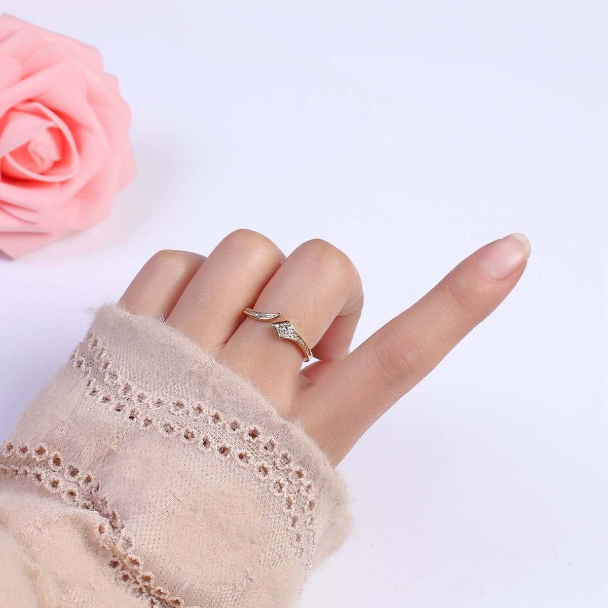 Gold snake ring, Cubic snake ring, Adjustable CZ serpent ring, Delicate Gold minimalist jewelry Open Adjustable Ring S-367