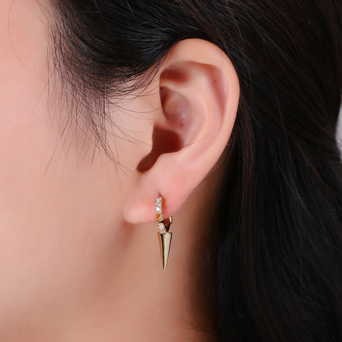 Gold Spiky Earrings, Spike Hoop Earrings, Dainty Huggie Earrings, Minimalist Earring, Small Gold Hoops Earring, Dainty Drop Earring K-708 - DLUXCA