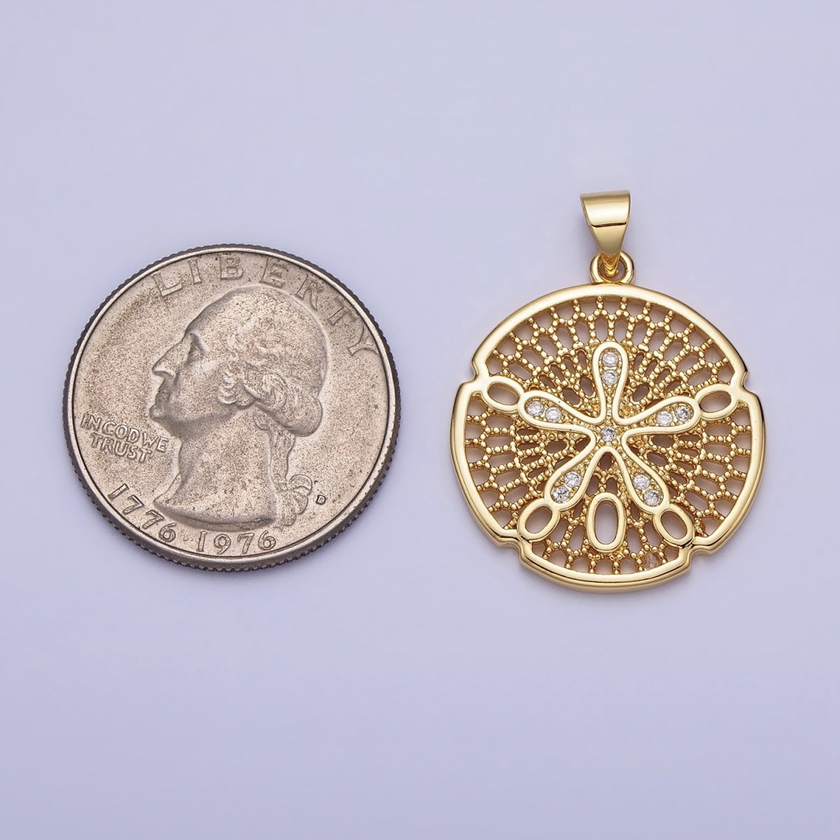 Gold Splat Flower Beaded Filigree Geometric Round Pendant | AA153 - DLUXCA