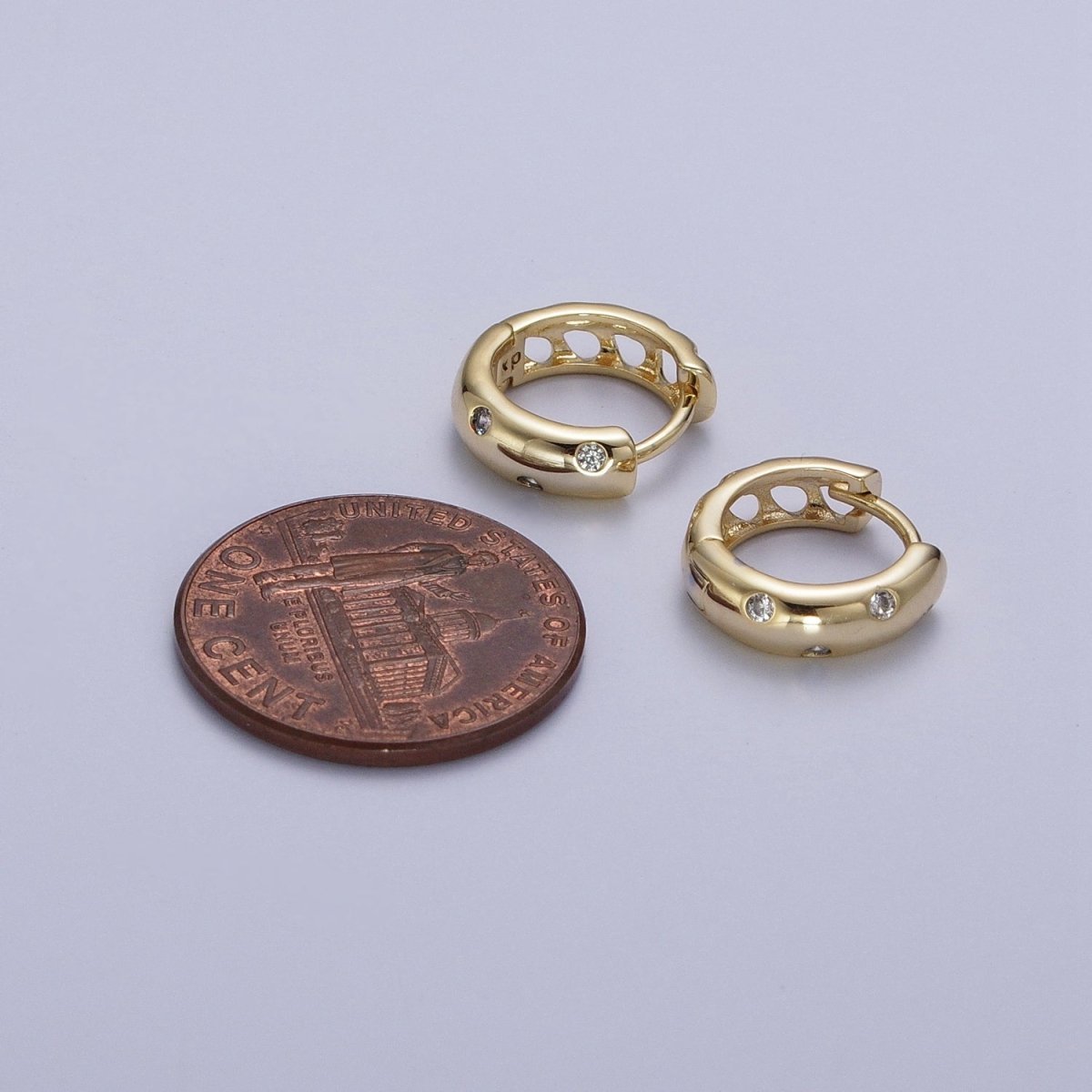 Gold Spot Dotted Round Cubic Zirconia Huggie Hoop Earrings | Y-059 - DLUXCA