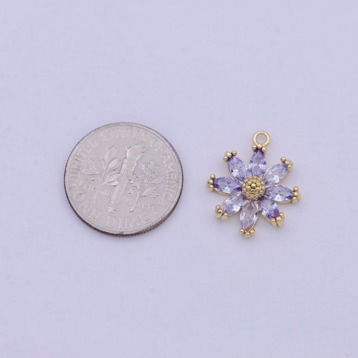 Gold Spring Daisy Purple Marquise CZ Petal Flower Pendant C-144 - DLUXCA