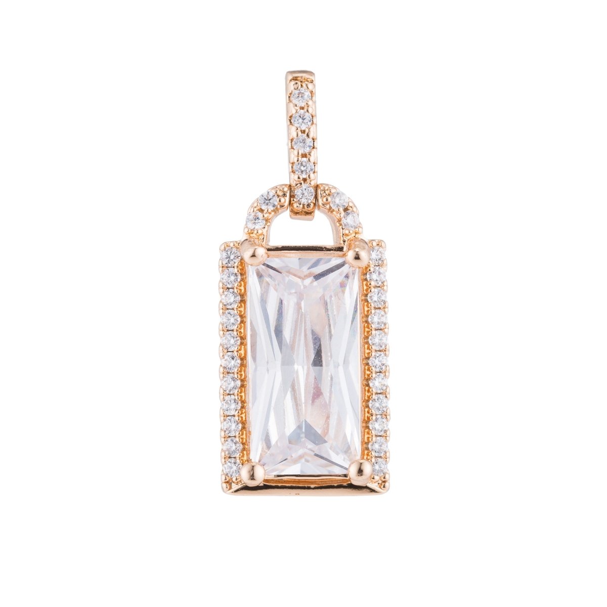 Gold Square Geometric Diamond, Shiny, Dangle, Gift, Mom, Anniversary, Cubic Zirconia Necklace Pendant Charm Bead Bails Findings for Jewelry Making H-437 - DLUXCA