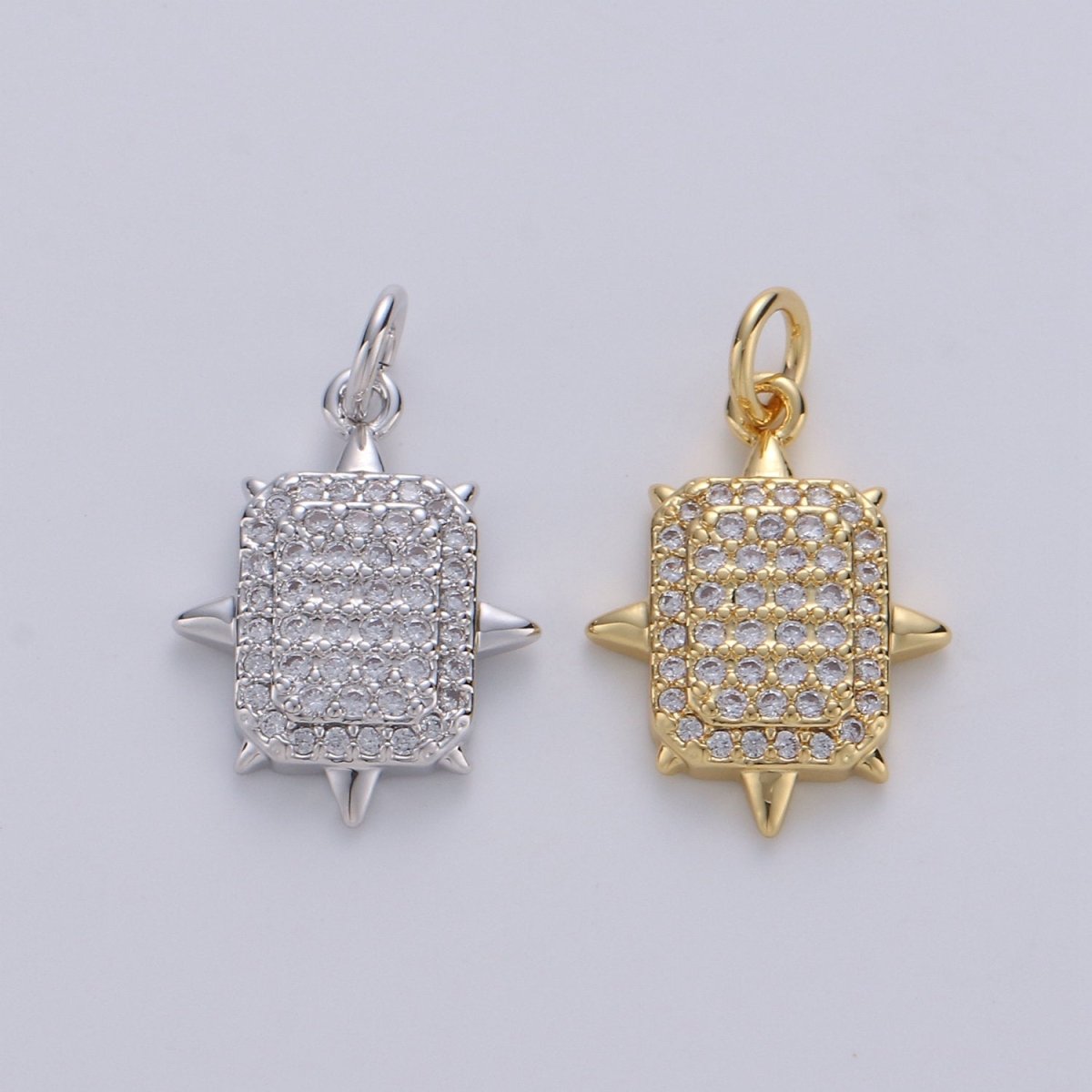 Gold Square Stud Charm, Micro Pave Cz Geometric Pendant, 20x14mm geometric Square charm for necklace earring bracelet supply D-527 D-528