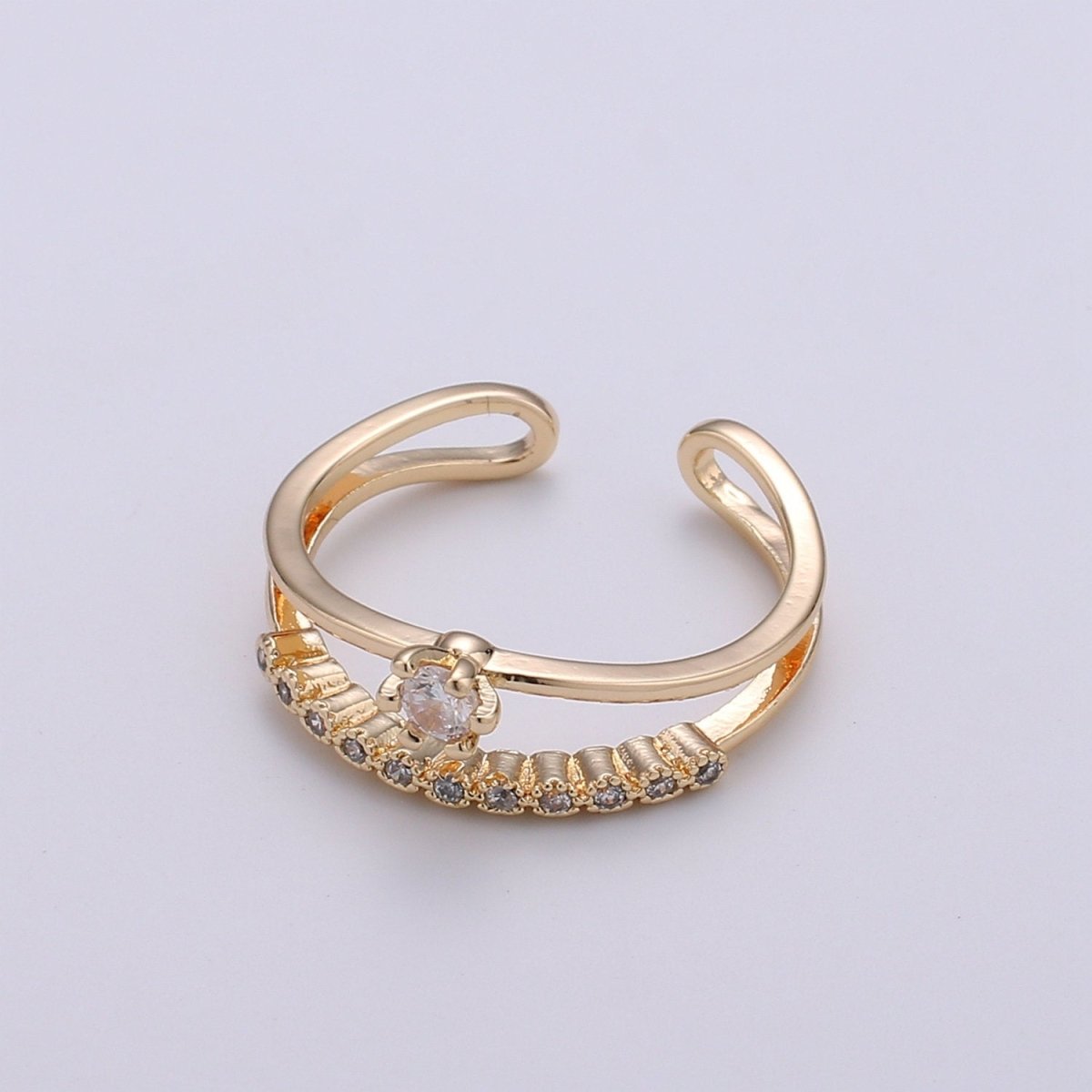Gold Stack Ring | Minimalist Ring | Dainty Fine Ring or Delicate Wedding Ring | Open Ring | Adjustable Ring | Micro Pave CZ Ring R-062 - DLUXCA