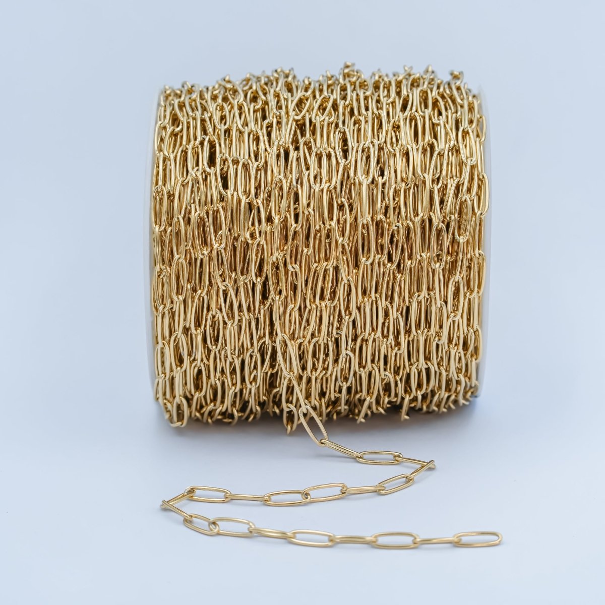 Gold Stainless Steel 11.7x3.9mm Paperclip Unfinished Chain by Yard | ROLL - 1477 - DLUXCA