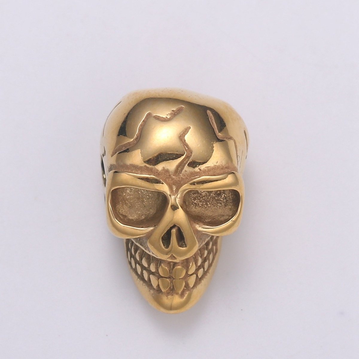 Gold Stainless Steel 3D Skull Head Bead Scary, Halloween Season, Bracelet Charm Bead Finding Connector Spacer for Jewelry Making B-453 - DLUXCA