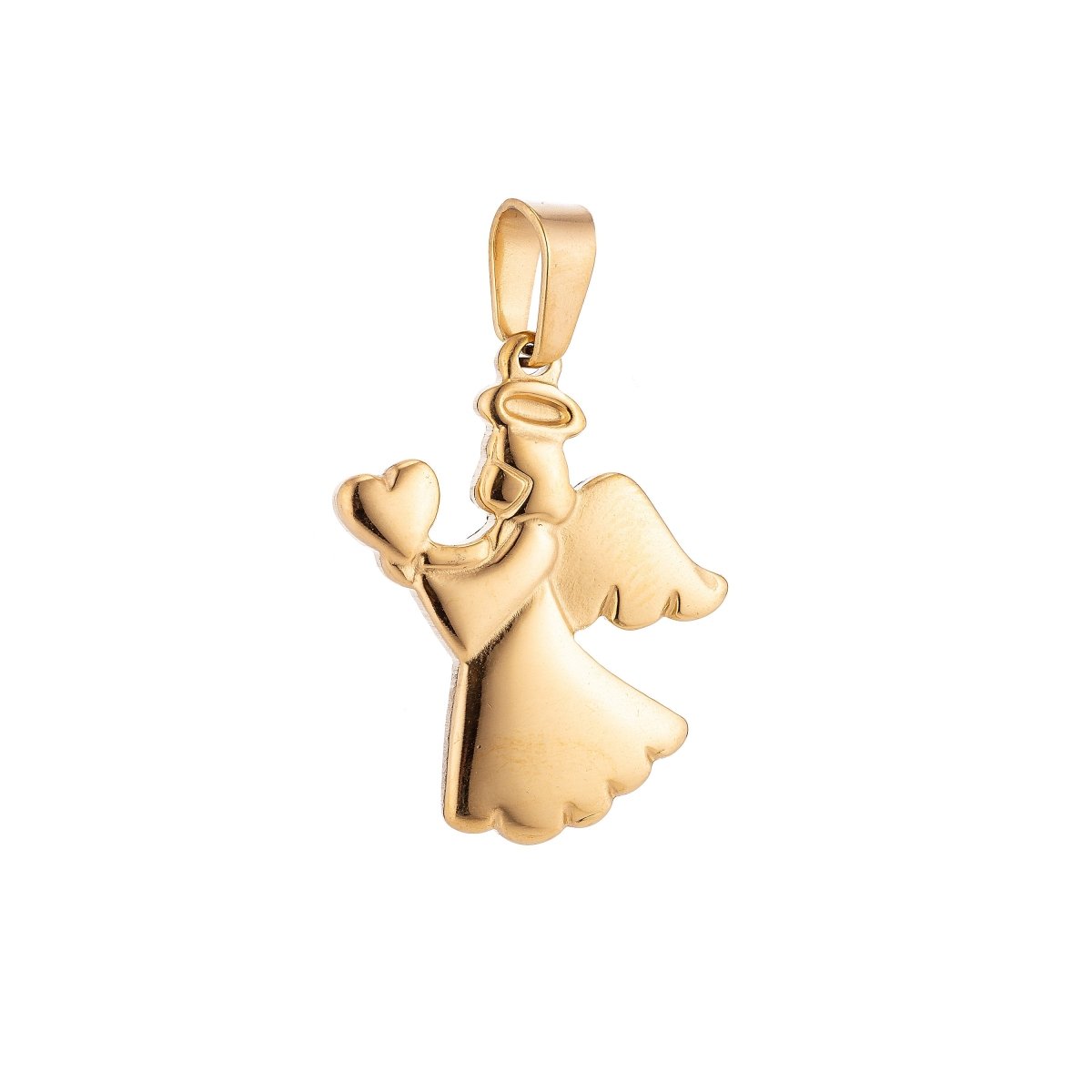 Gold Stainless Steel Angel With Heart Necklace Pendant Charm Bails Findings for Jewelry Making J-344