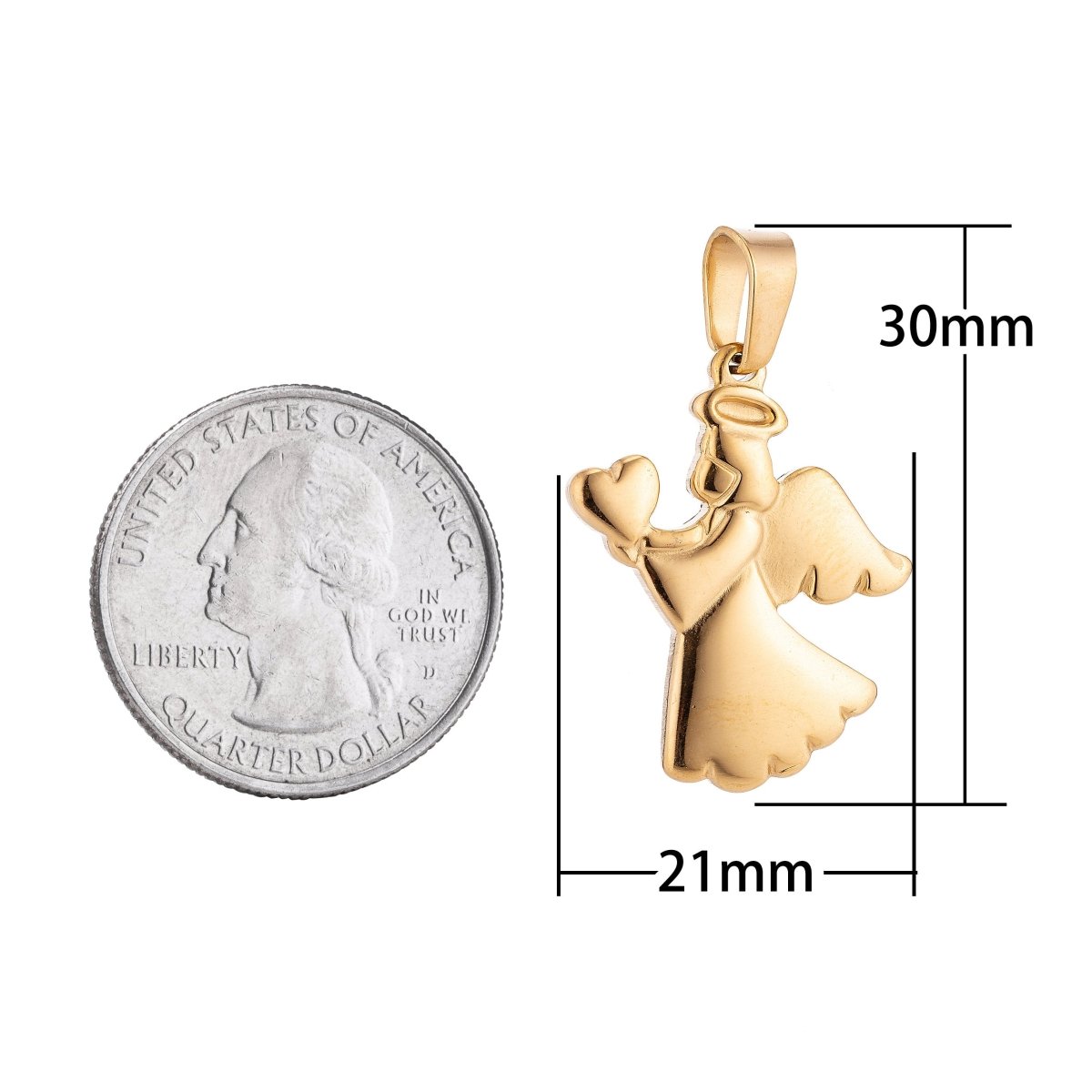 Gold Stainless Steel Angel With Heart Necklace Pendant Charm Bails Findings for Jewelry Making J-344