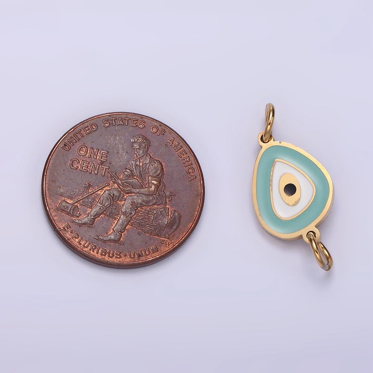 Gold Stainless Steel Evil Eye Charm Connector in Gold Teal Enamel Link Connector for Bracelet Necklace G-782 - DLUXCA