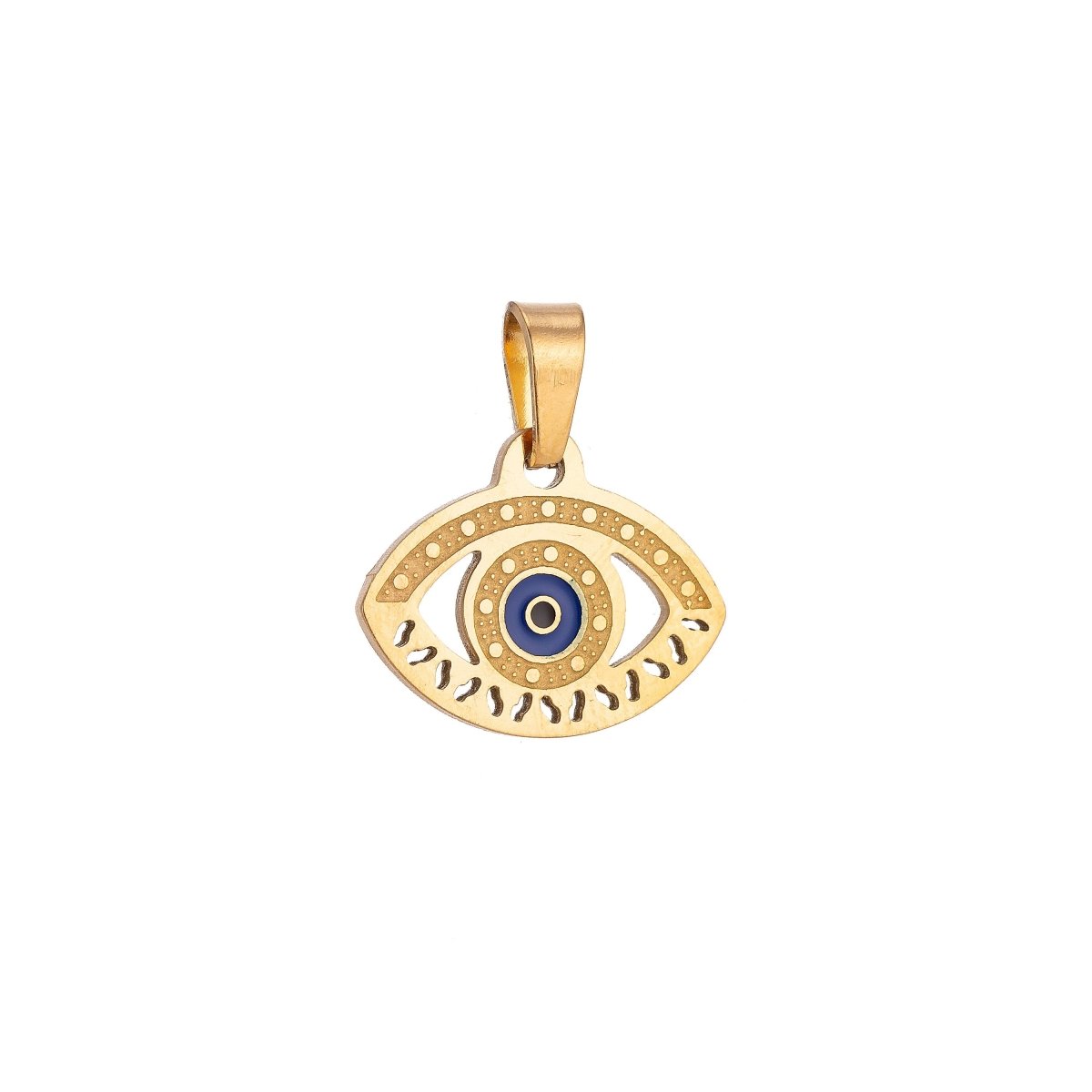 Gold Stainless Steel Greek Eye Charm Evil Eye Pendant Necklace, Greek Eye Pendant Charm Bails Findings for Jewelry Making J-330 - DLUXCA
