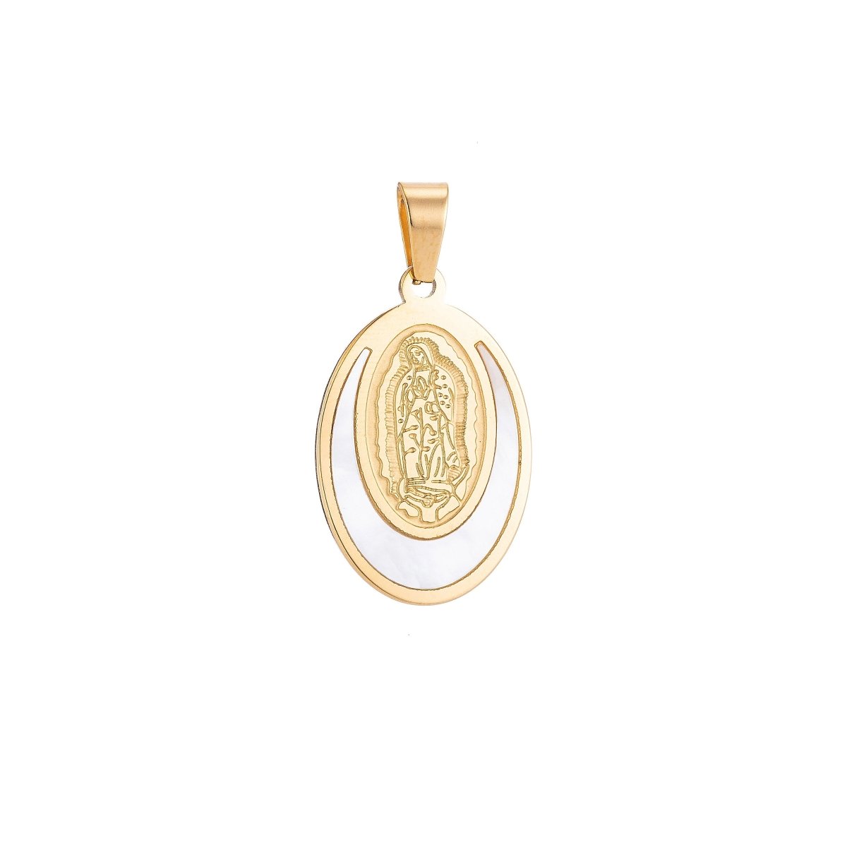 Gold Stainless Steel Mother Mary Pray for Us Necklace Pendant Charm Bails Findings for Jewelry Making J-331 - DLUXCA