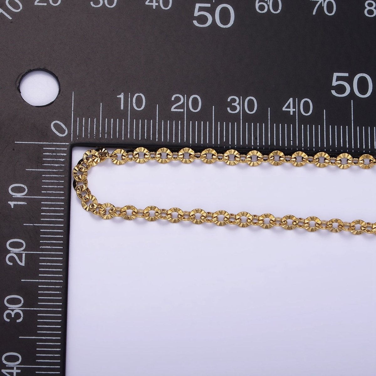 Gold Stainless Steel Rolo Chain by Yard Sunburst Oval Cable Textured Chain for Jewelry Making | Roll-1465 - DLUXCA