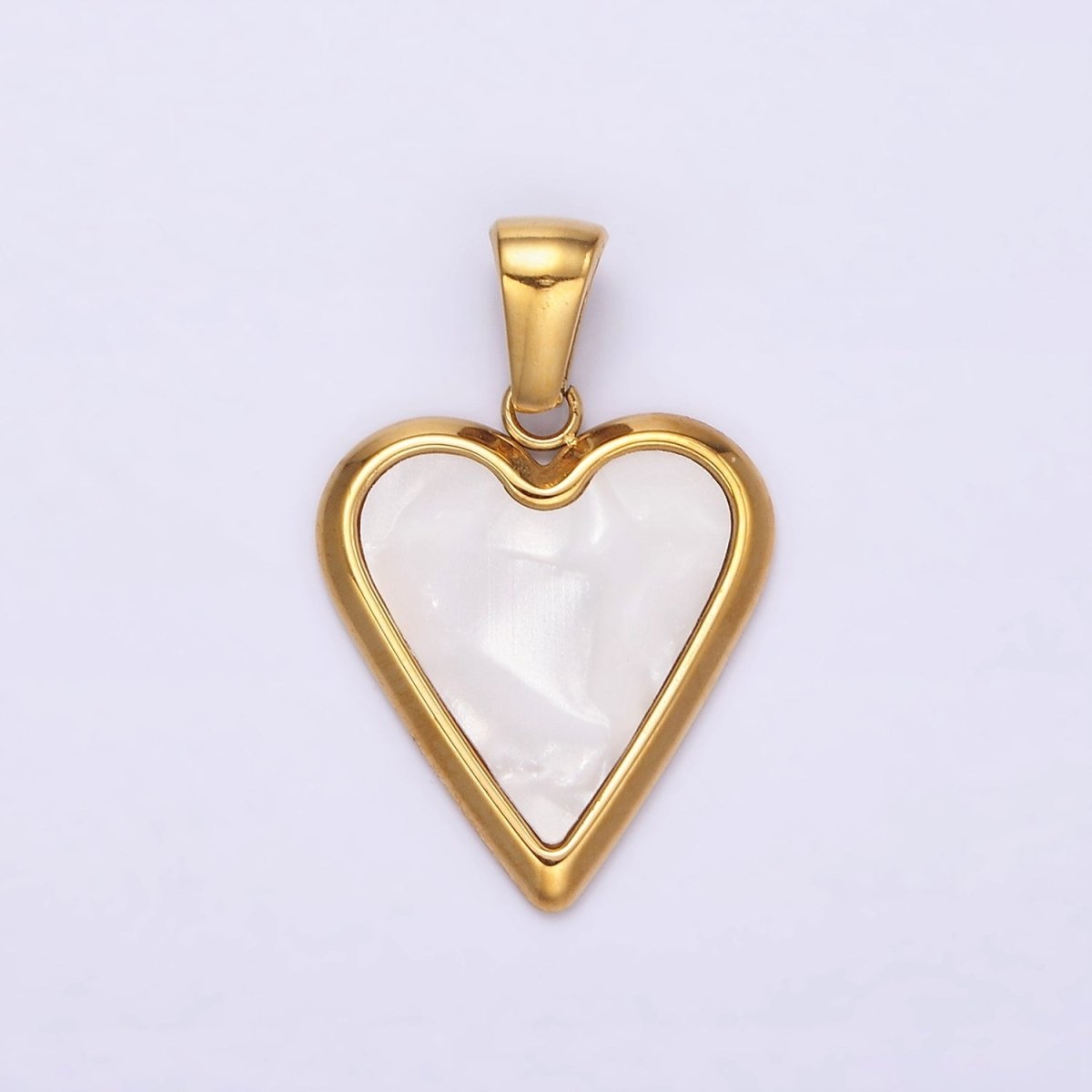 Gold Stainless Steel Shell Pearl Heart Charm Gold heart pendant White Black Heart Charm P-832