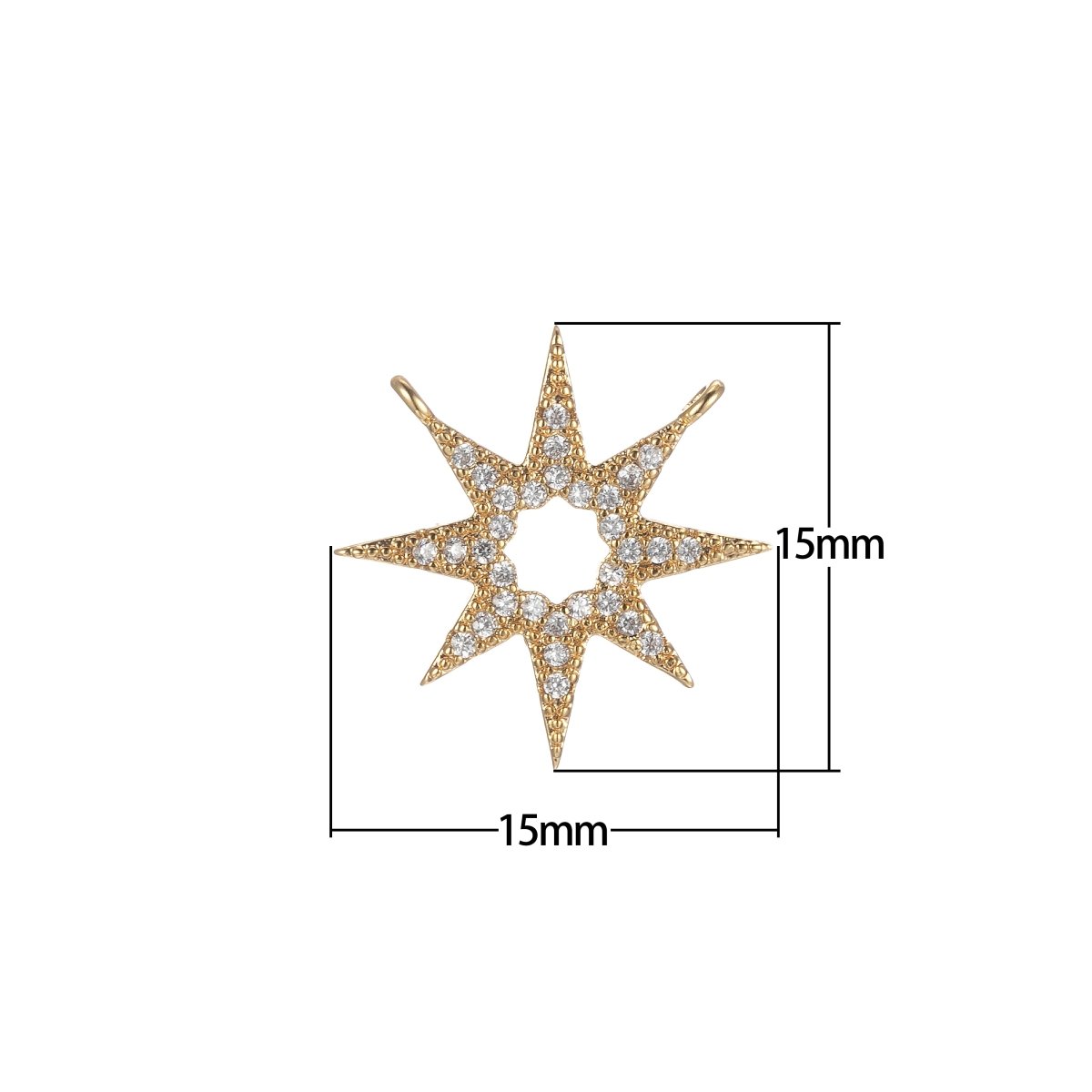 Gold Star Charm Connector, Micro Pave Star Charm, CZ Charms, Cubic Zirconia Star Link Connector for Necklace Pendant Double bail F-832