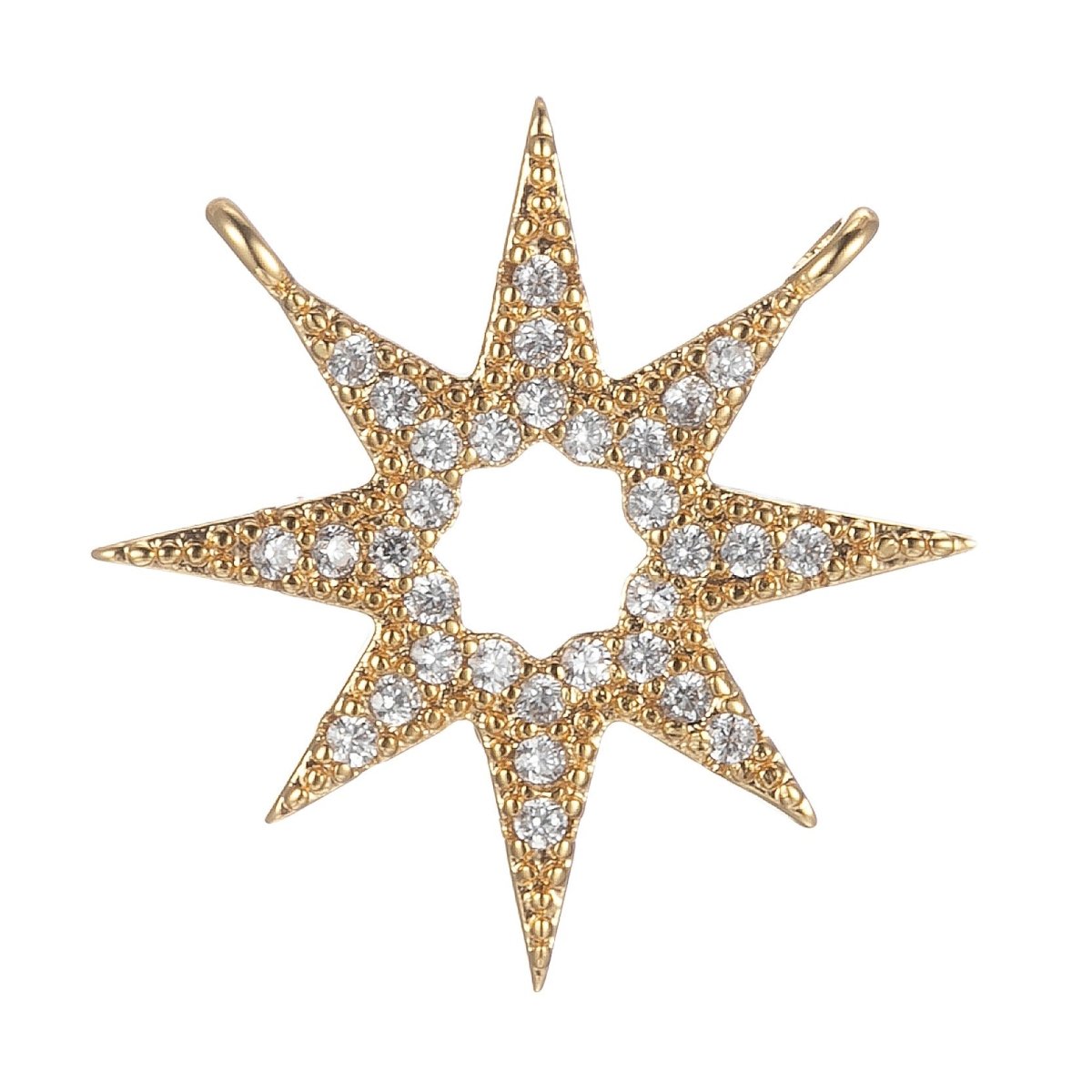 Gold Star Charm Connector, Micro Pave Star Charm, CZ Charms, Cubic Zirconia Star Link Connector for Necklace Pendant Double bail F-832