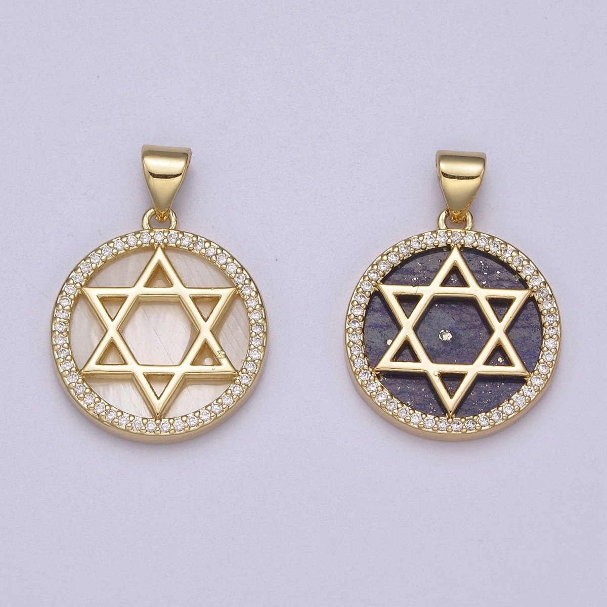 Gold Star David Pearl Medallion Pendant Round Disc Religious Jewish Jewelry for Necklace Earring Charm J-413 J-414