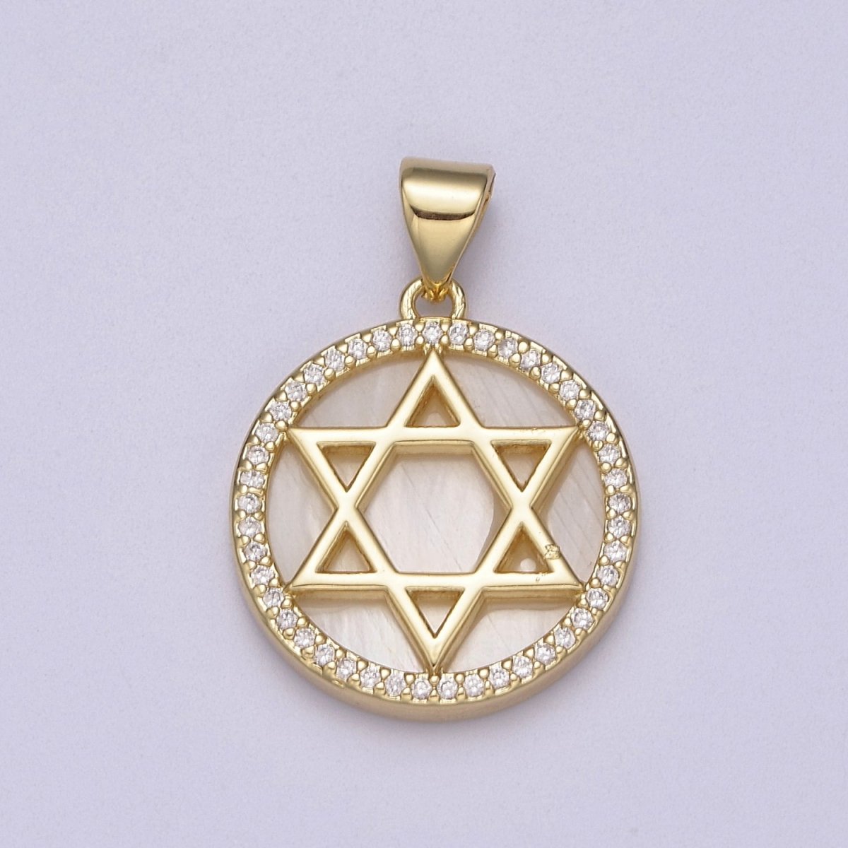 Gold Star David Pearl Medallion Pendant Round Disc Religious Jewish Jewelry for Necklace Earring Charm J-413 J-414