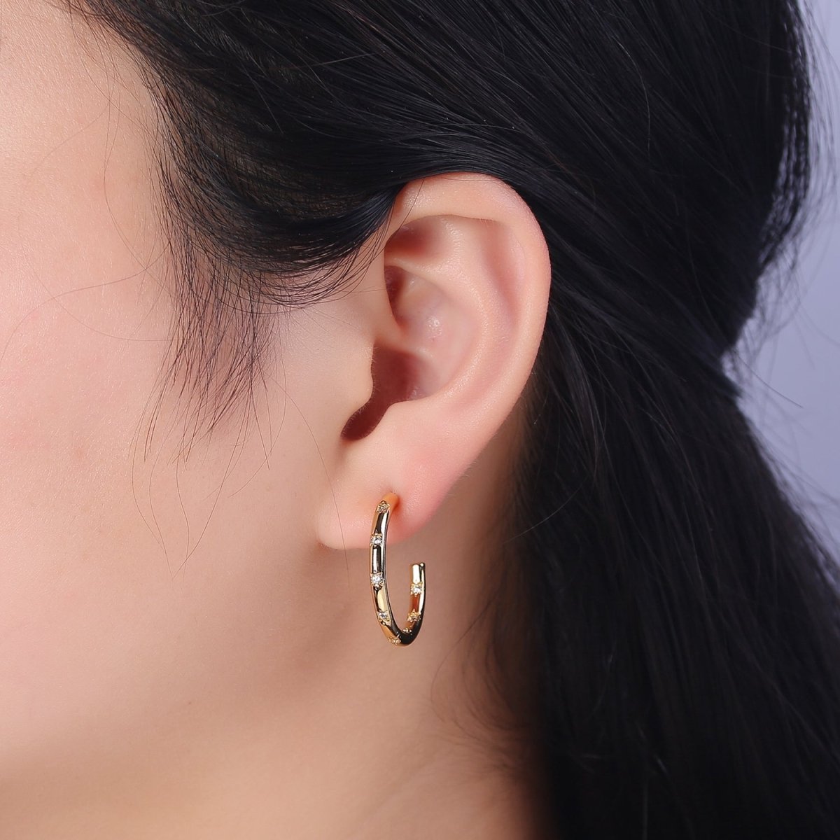 Gold Star Hoop Earring Cz Star Earring Celestial Starburst Everyday Jewelry V-167 V-168 V-169