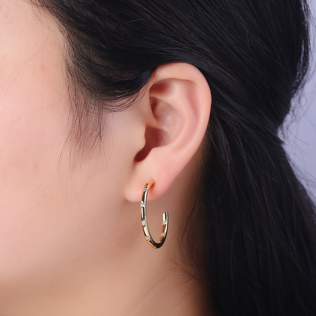 Gold Star Hoop Earring Cz Star Earring Celestial Starburst Everyday Jewelry V-167 V-168 V-169