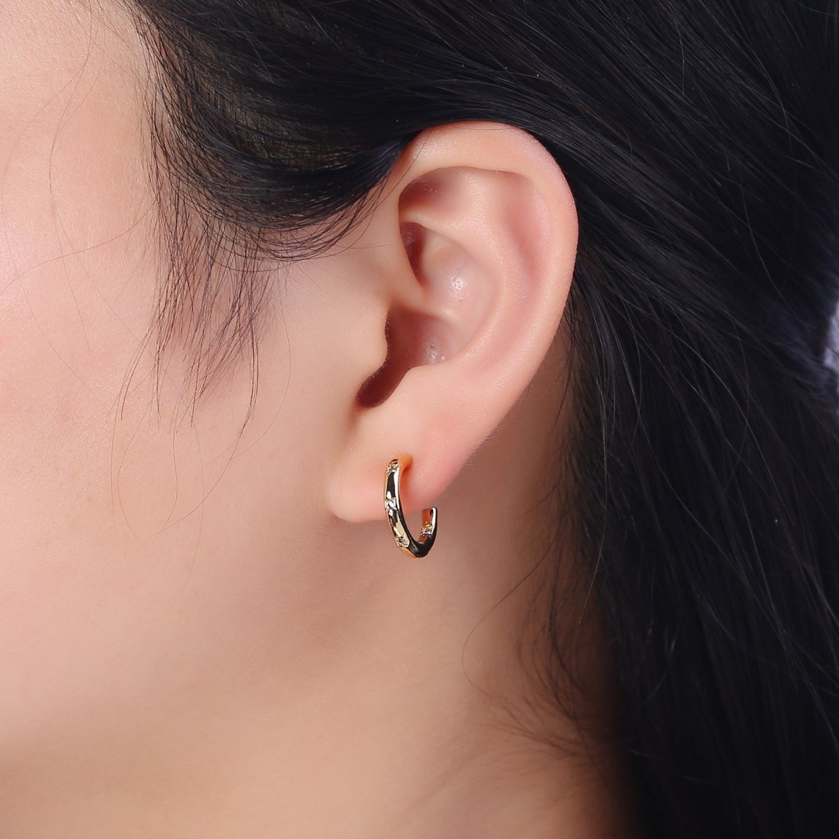 Gold Star Hoop Earring Cz Star Earring Celestial Starburst Everyday Jewelry V-167 V-168 V-169