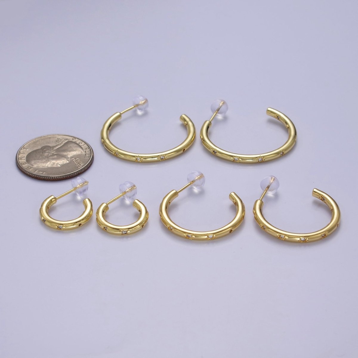 Gold Star Hoop Earring Cz Star Earring Celestial Starburst Everyday Jewelry V-167 V-168 V-169