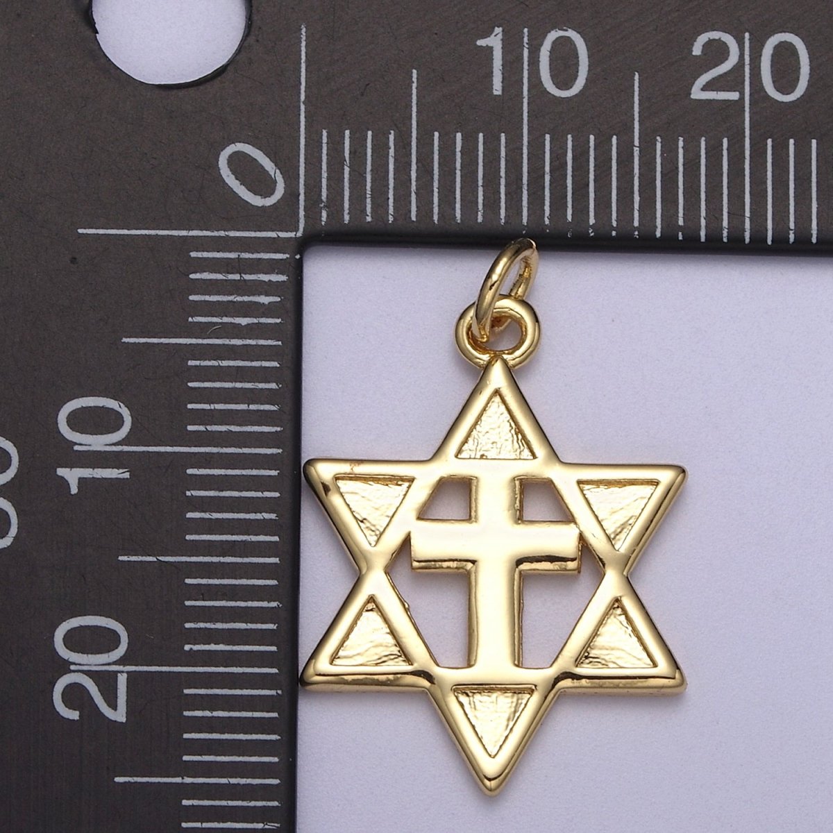 Gold Star of David Cross Pendant, Solid Magen David Jewish Star Jewelry  N-339