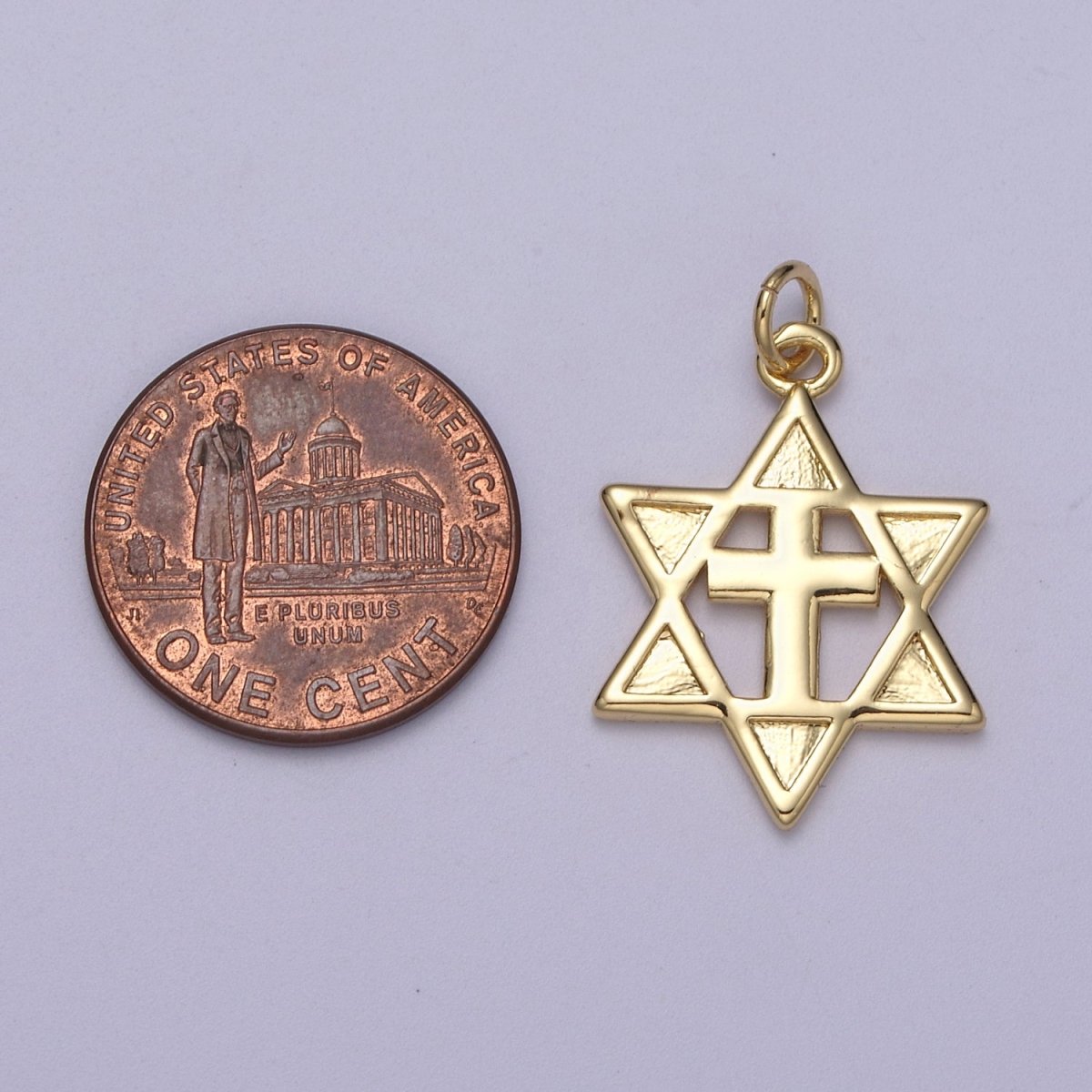 Gold Star of David Cross Pendant, Solid Magen David Jewish Star Jewelry  N-339