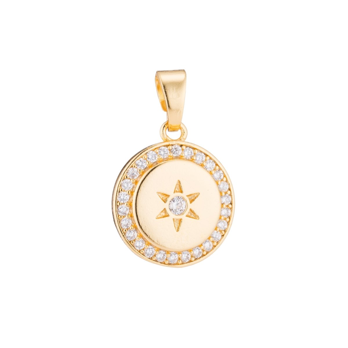 Gold Star, Sun, Dream, Wish, Celestial, Dangle, DIY, Craft, Cubic Zirconia Necklace Pendant Charm Bead Bails Findings for Jewelry Making H-171