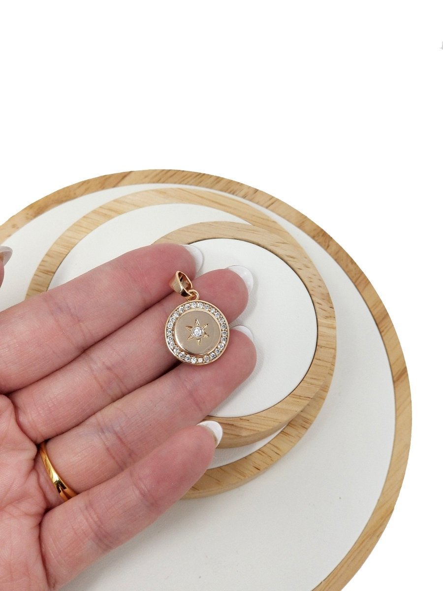 Gold Star, Sun, Dream, Wish, Celestial, Dangle, DIY, Craft, Cubic Zirconia Necklace Pendant Charm Bead Bails Findings for Jewelry Making H-171