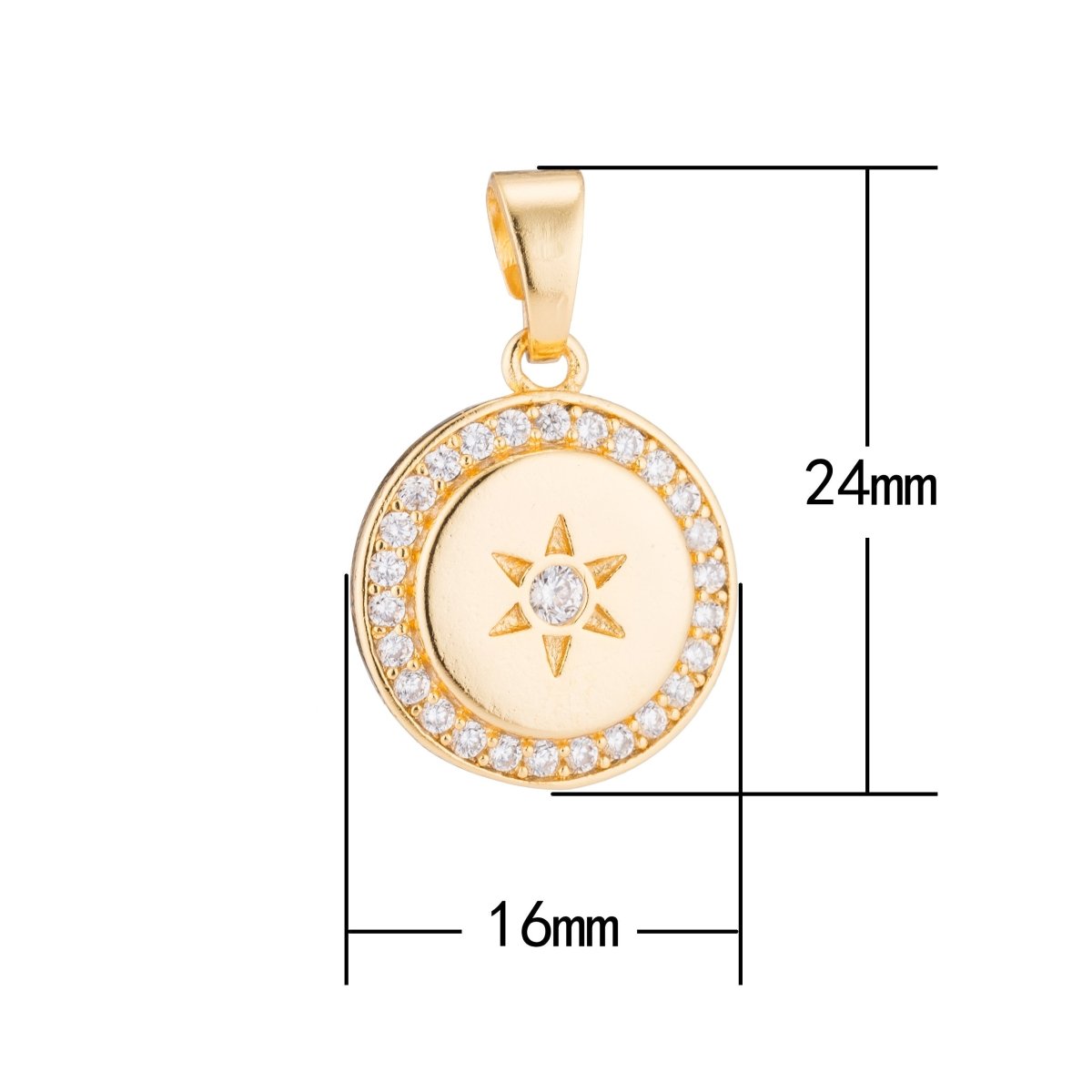 Gold Star, Sun, Dream, Wish, Celestial, Dangle, DIY, Craft, Cubic Zirconia Necklace Pendant Charm Bead Bails Findings for Jewelry Making H-171