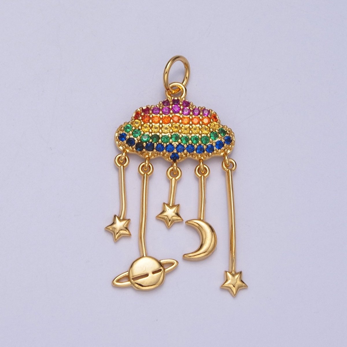 Gold Stars Cloud Moon Saturn Planet Charm Pave Drop Dangle Cloud Crescent Moon Necklace Earring Charm, Sky Charms Pendant | W-201 W-202