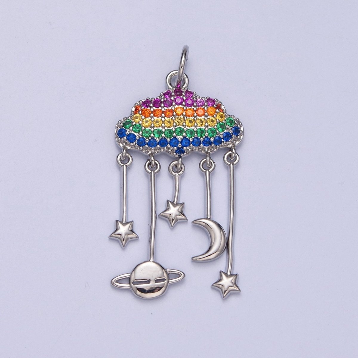 Gold Stars Cloud Moon Saturn Planet Charm Pave Drop Dangle Cloud Crescent Moon Necklace Earring Charm, Sky Charms Pendant | W-201 W-202