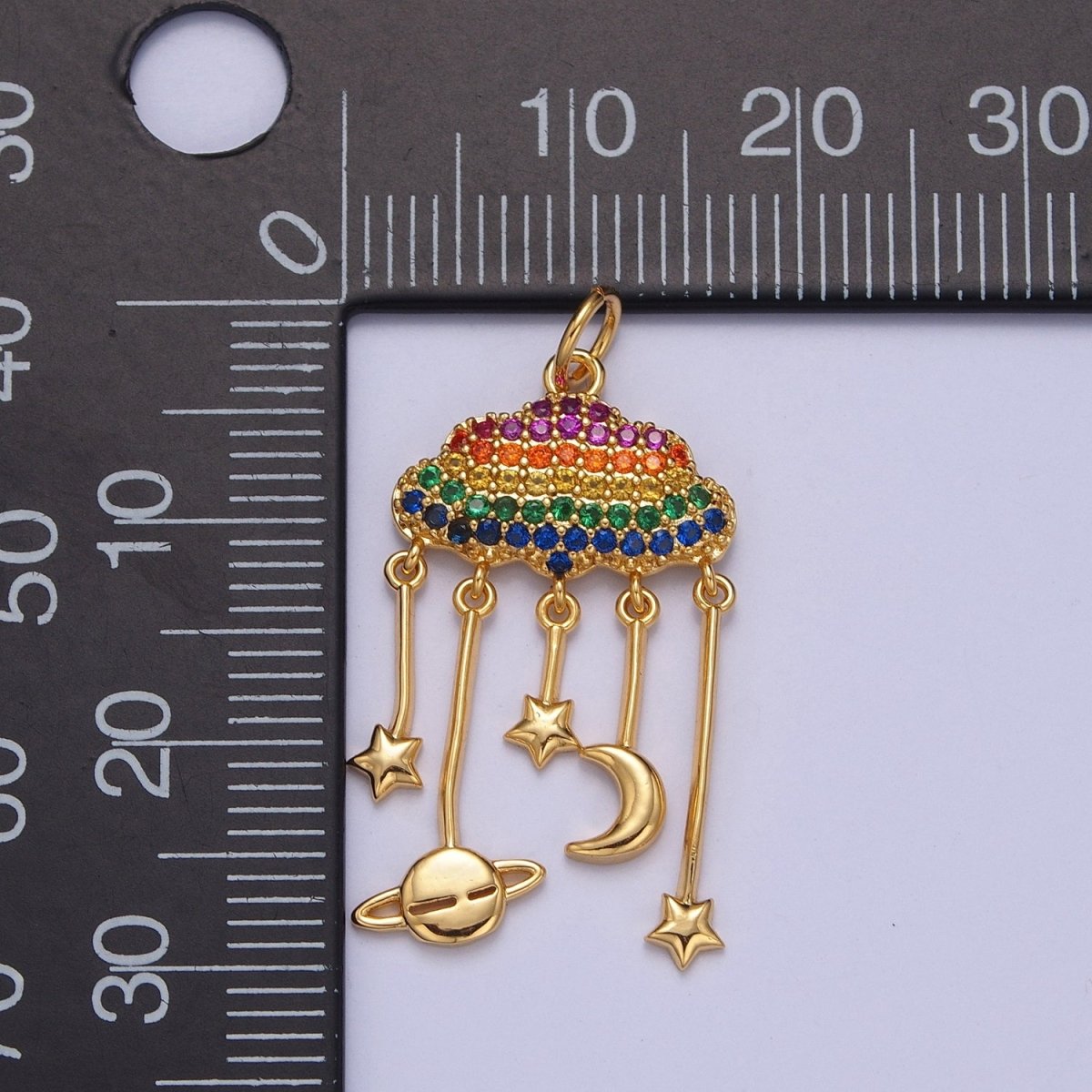 Gold Stars Cloud Moon Saturn Planet Charm Pave Drop Dangle Cloud Crescent Moon Necklace Earring Charm, Sky Charms Pendant | W-201 W-202