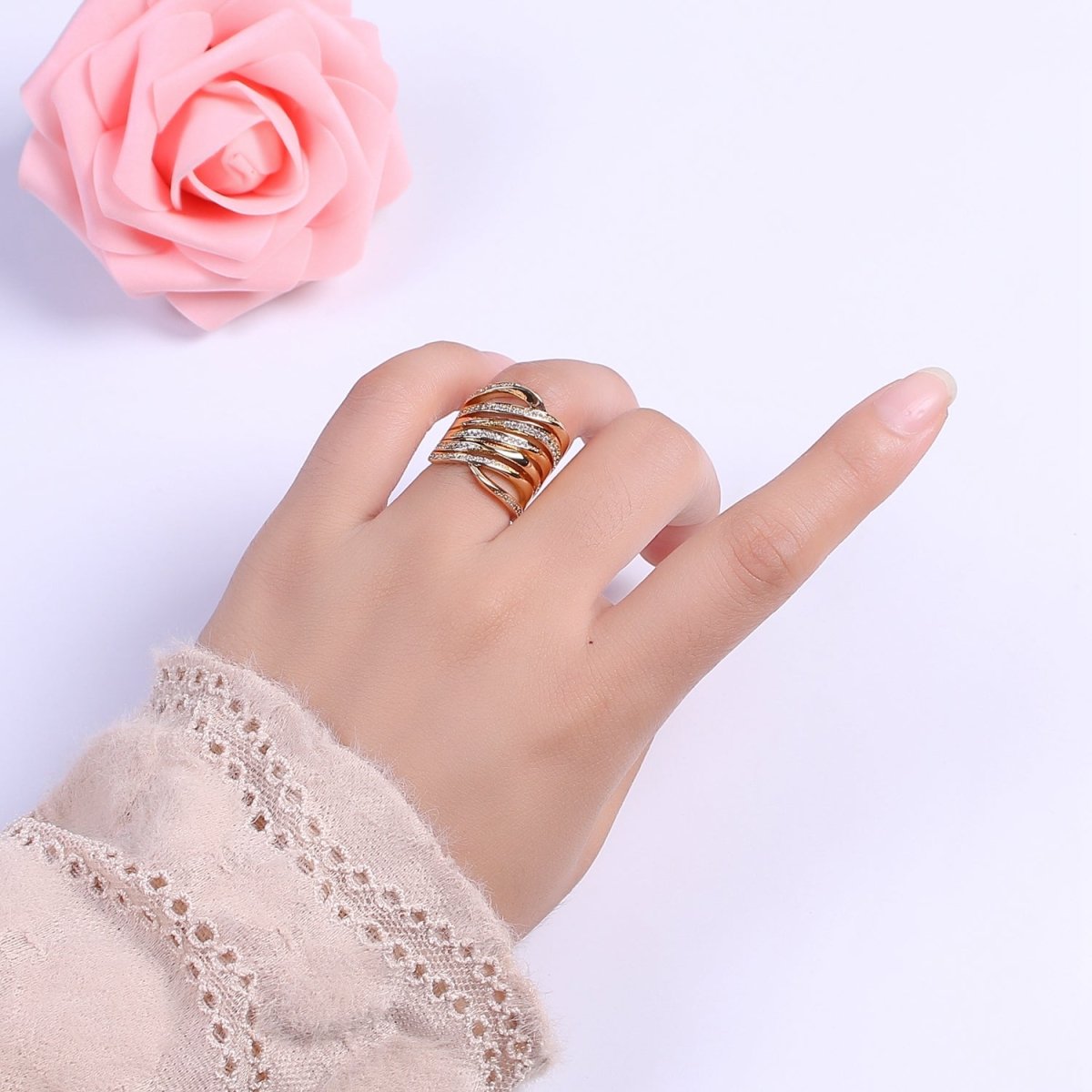 Gold Statement Ring, Gold Ring for Women, Multi Band Ring, Chunky Ring, Wide Ring, Gold Boho Ring, Unique Ring, Rings for woman, Crossover U-105~U-108