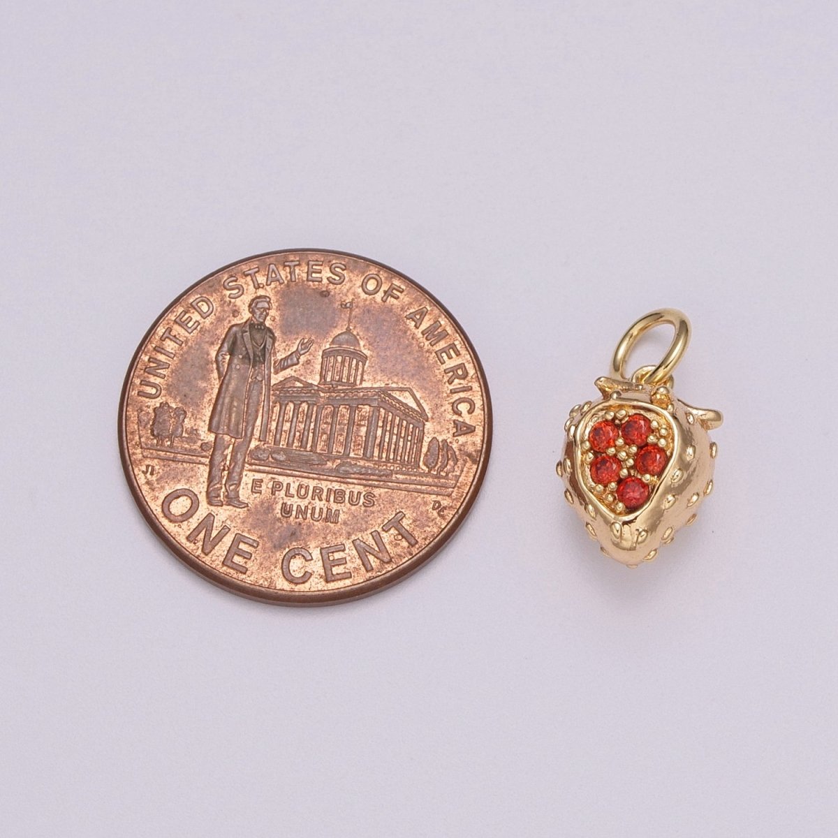 Gold Strawberry Charm Cubic Fruit Charm Summer Foodies Pendant Dangle Charms for Bracelet Necklace Earring Supply Component, M-769 - DLUXCA