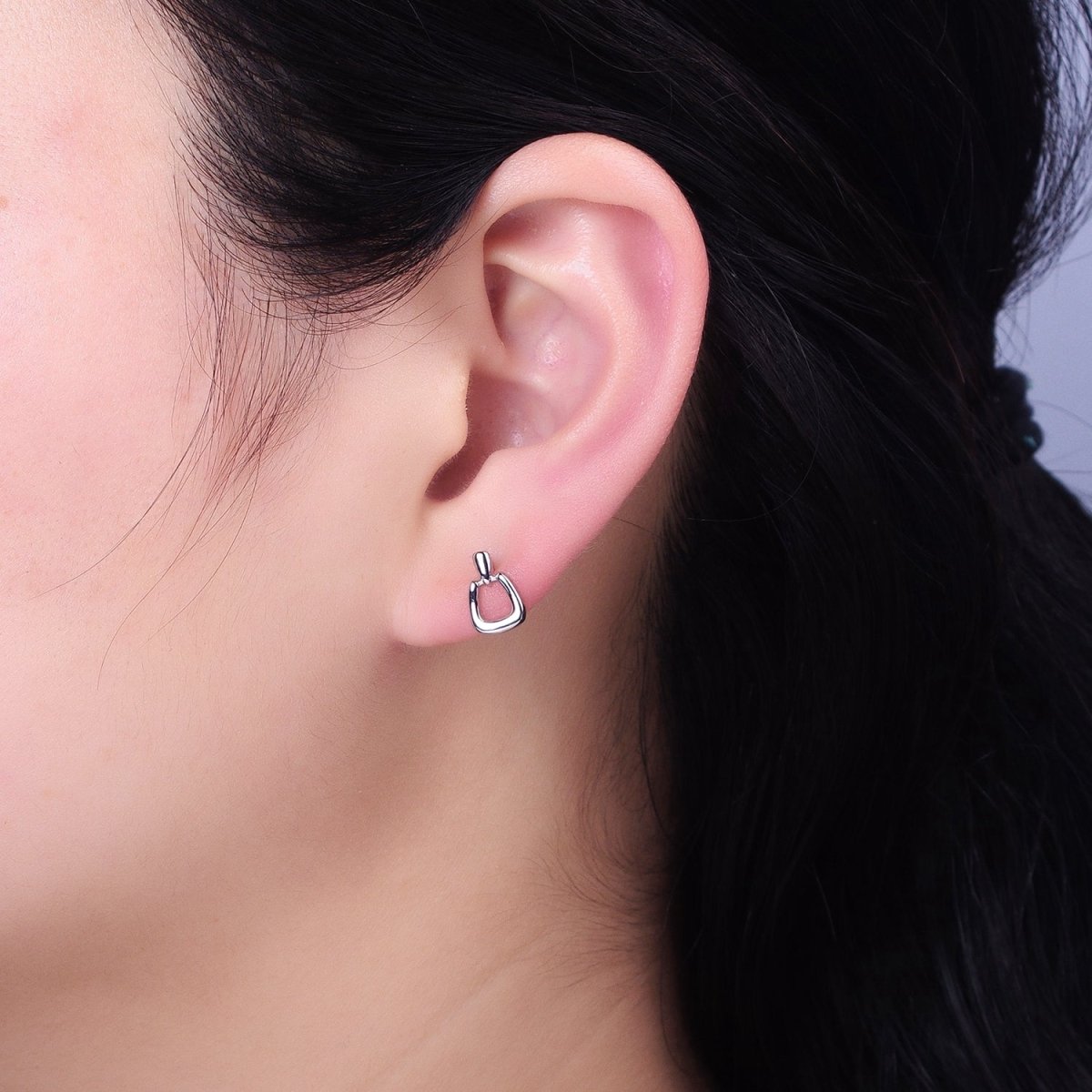 Gold Stud Horseshoe Earrings, Silver Lucky Horseshoe Earring AB611 AB612