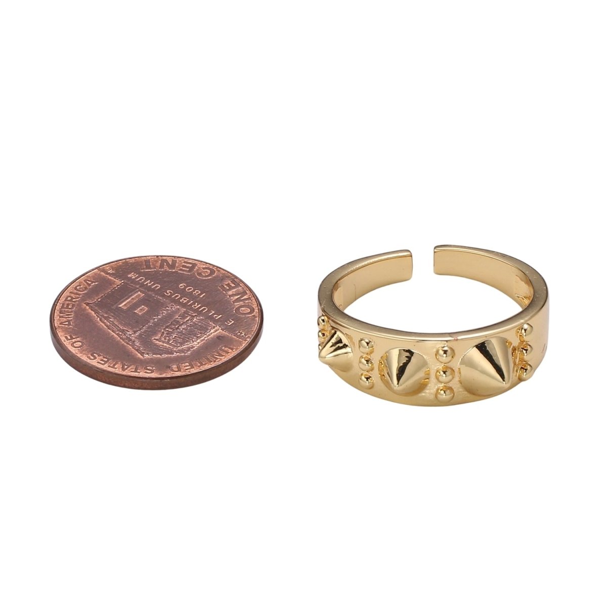 Gold Studed Ring, Minimalist Ring, Gold Ring, Dainty Ring, Ring, Stackable Ring, Midi Ring, Gold Stacking Ring, Gold Spike Adjustable Ring R438 - DLUXCA