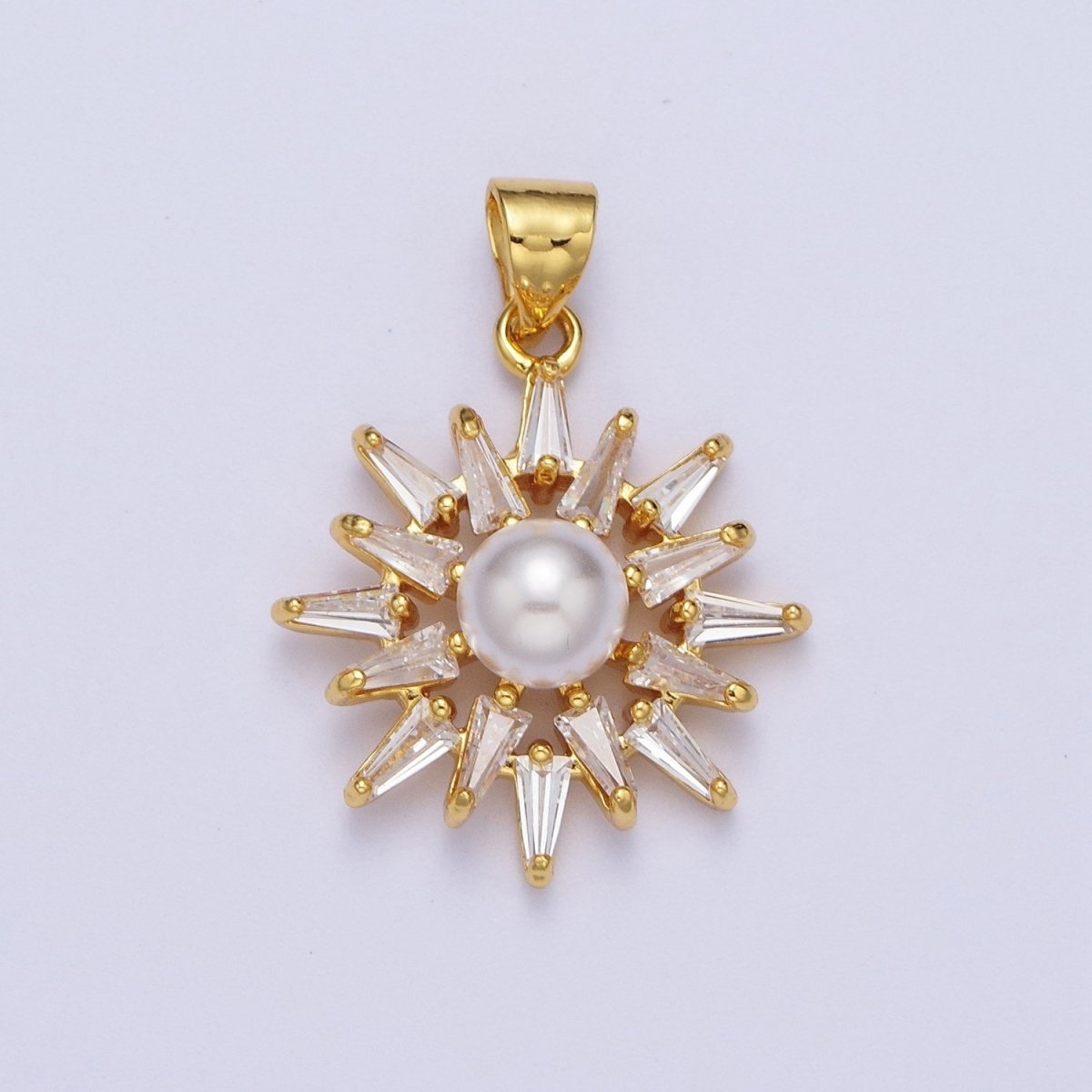 Gold Sun Pendant With Clear Marquise Stone and Pearl Charm for Necklace Pendant X-686 - DLUXCA