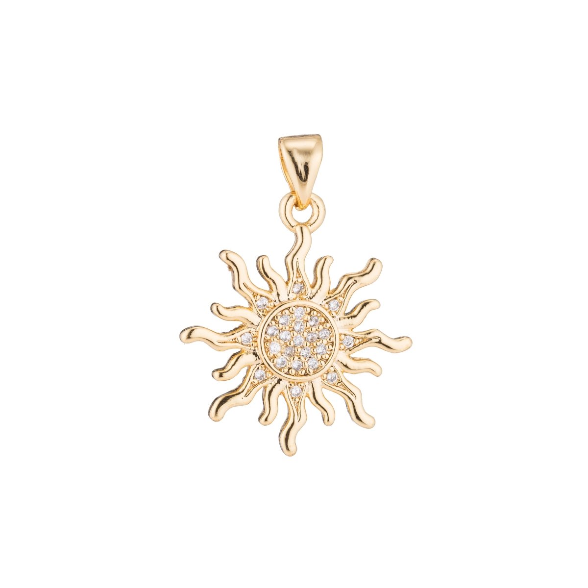 Gold Sun Ray Light Sunshine Sunny Celestial Star Bright DIY Cubic Zirconia Necklace Pendant Charm Bead Bails Findings for Jewelry Making H-359