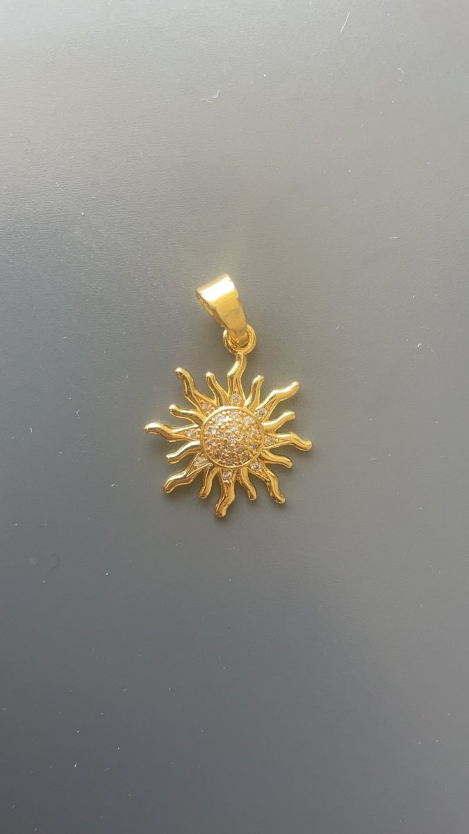 Gold Sun Ray Light Sunshine Sunny Celestial Star Bright DIY Cubic Zirconia Necklace Pendant Charm Bead Bails Findings for Jewelry Making H-359