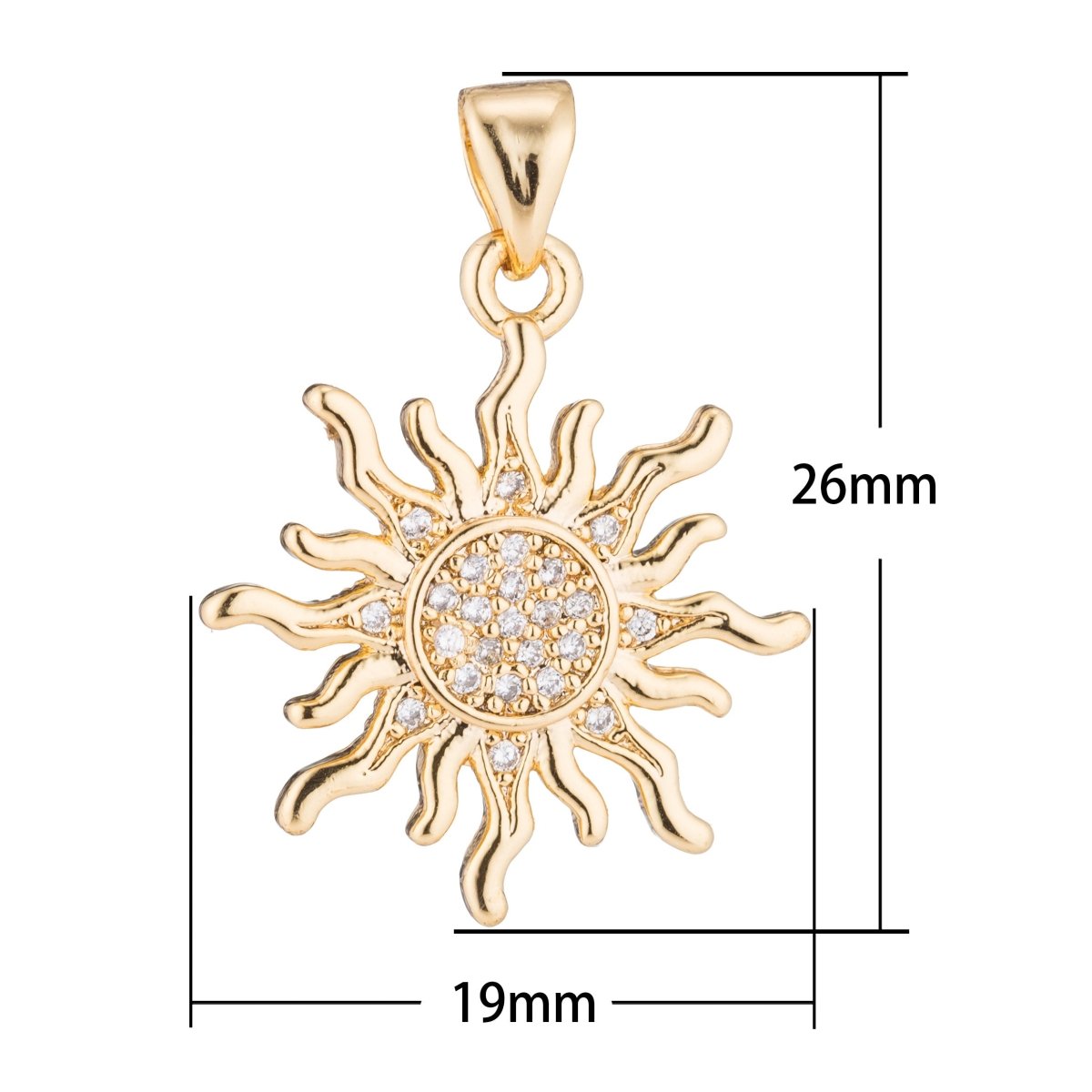 Gold Sun Ray Light Sunshine Sunny Celestial Star Bright DIY Cubic Zirconia Necklace Pendant Charm Bead Bails Findings for Jewelry Making H-359