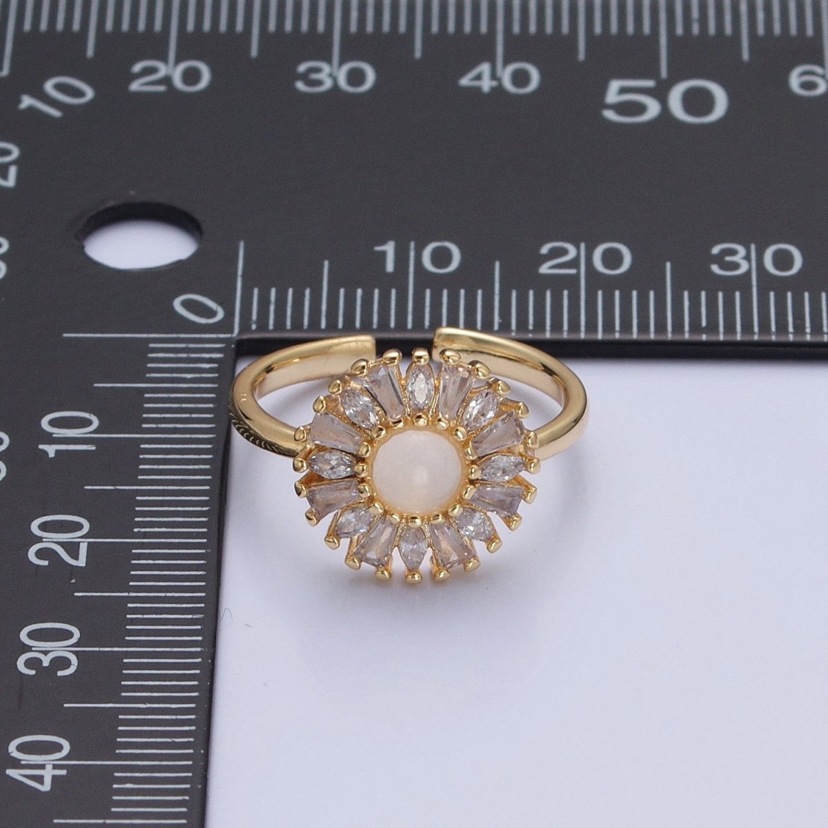 Gold Sun Ring Clear Baguette Ring Celestial Jewelry O-755 - DLUXCA